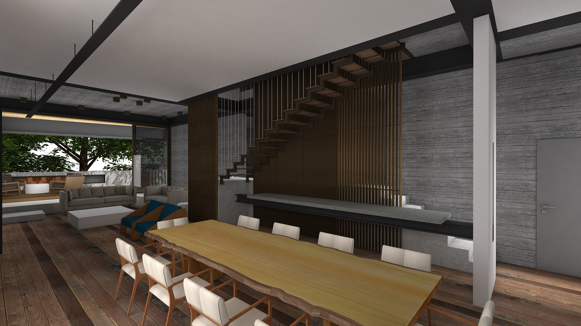 Perspectiva 3D Sala de Jantar e Living